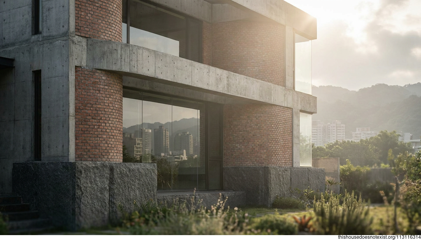 Brutalist Concrete Curves in Taichung Daylight