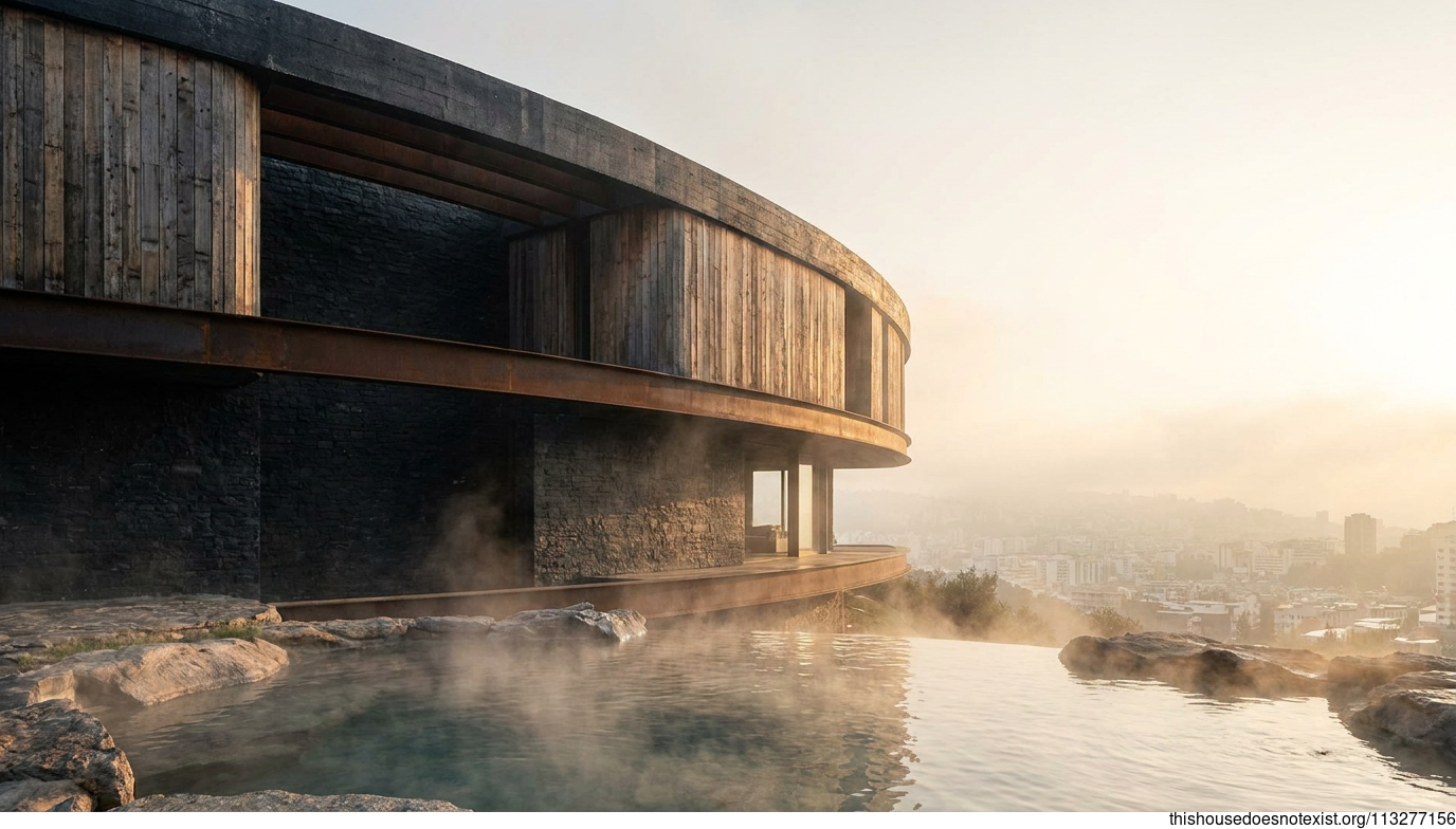Brutalist Stone House Over Algiers Sunrise