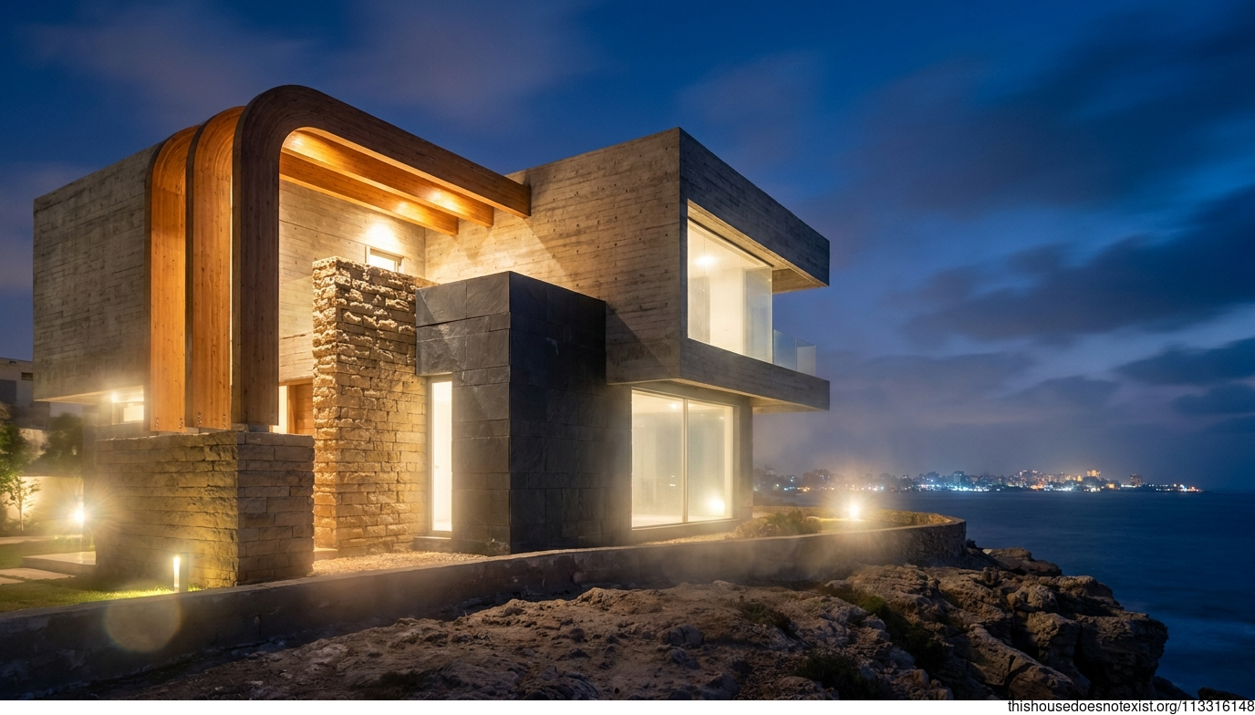 Brutalist Minimalist Night House in Alexandria