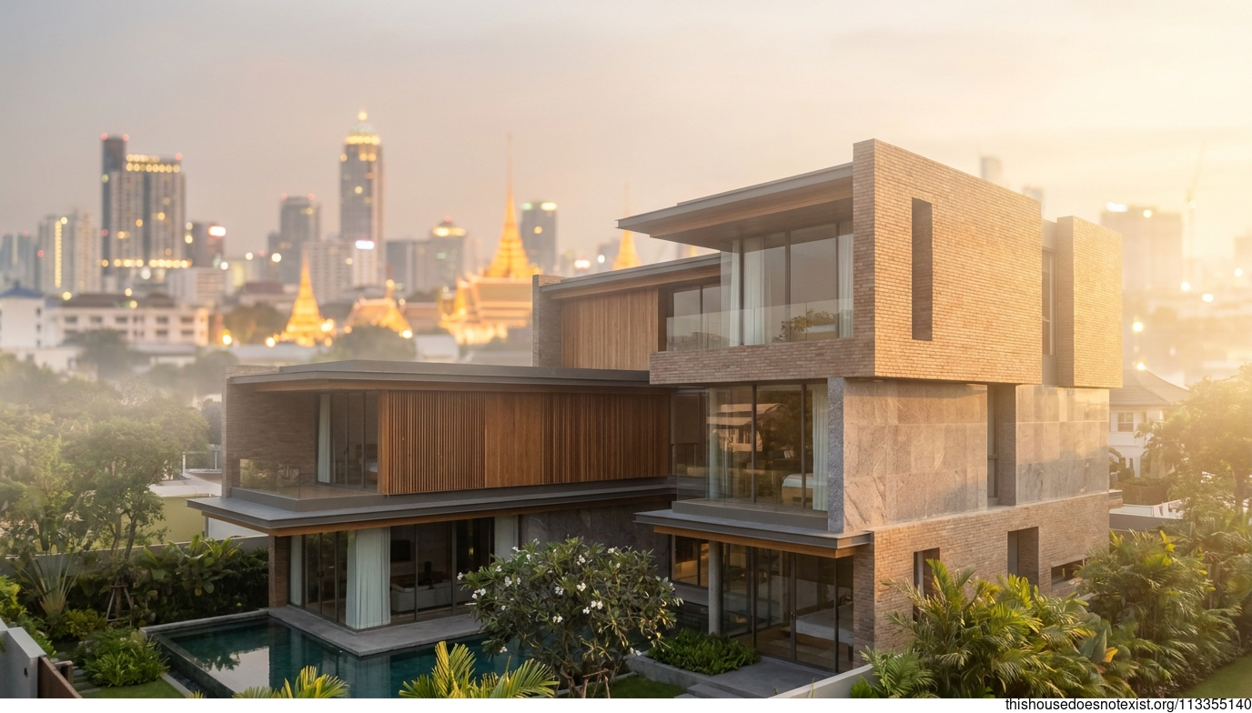 Modern Bangkok Rectangular Brick Timber Home