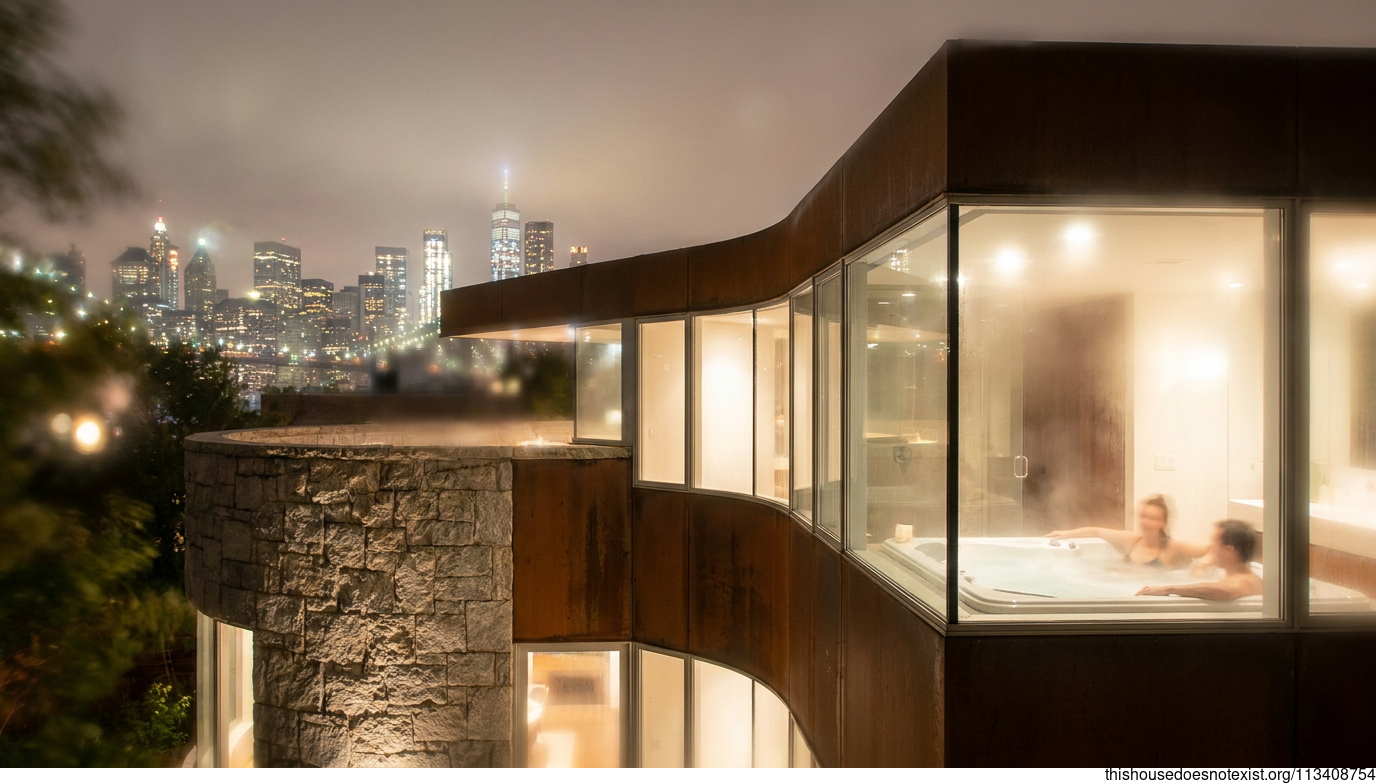 Mid-Century Modern Granite and Steel Night House
