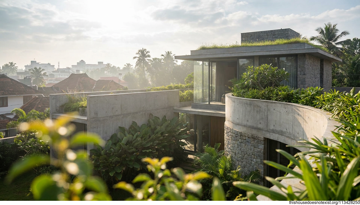 Curved Concrete Eco-House, Thiruvananthapuram Daylight