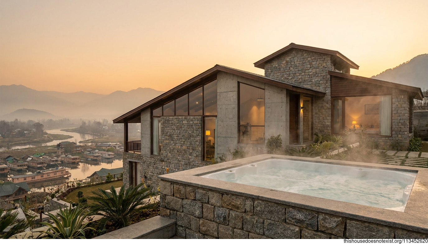 Triangular Glass Villa at Sunset