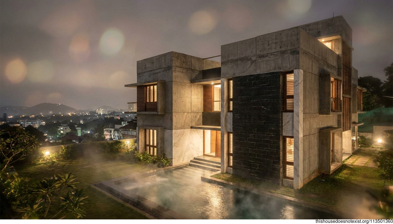 Brutalist Concrete Night House in Kozhikode