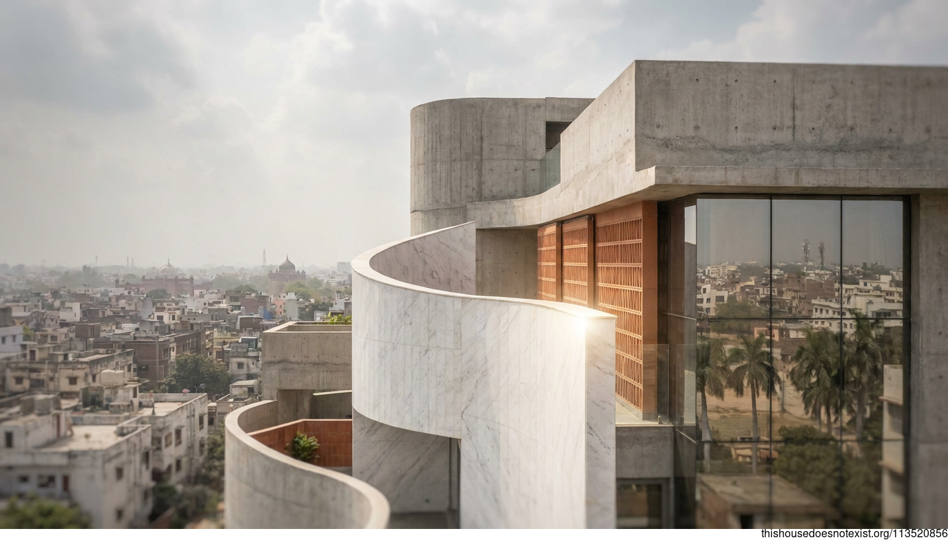 Curved Concrete Brutalist House Patna