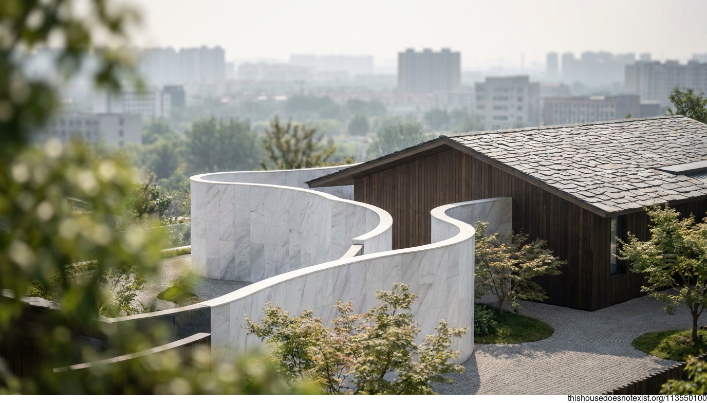 Japanese Minimalist Marble Cedar Residence