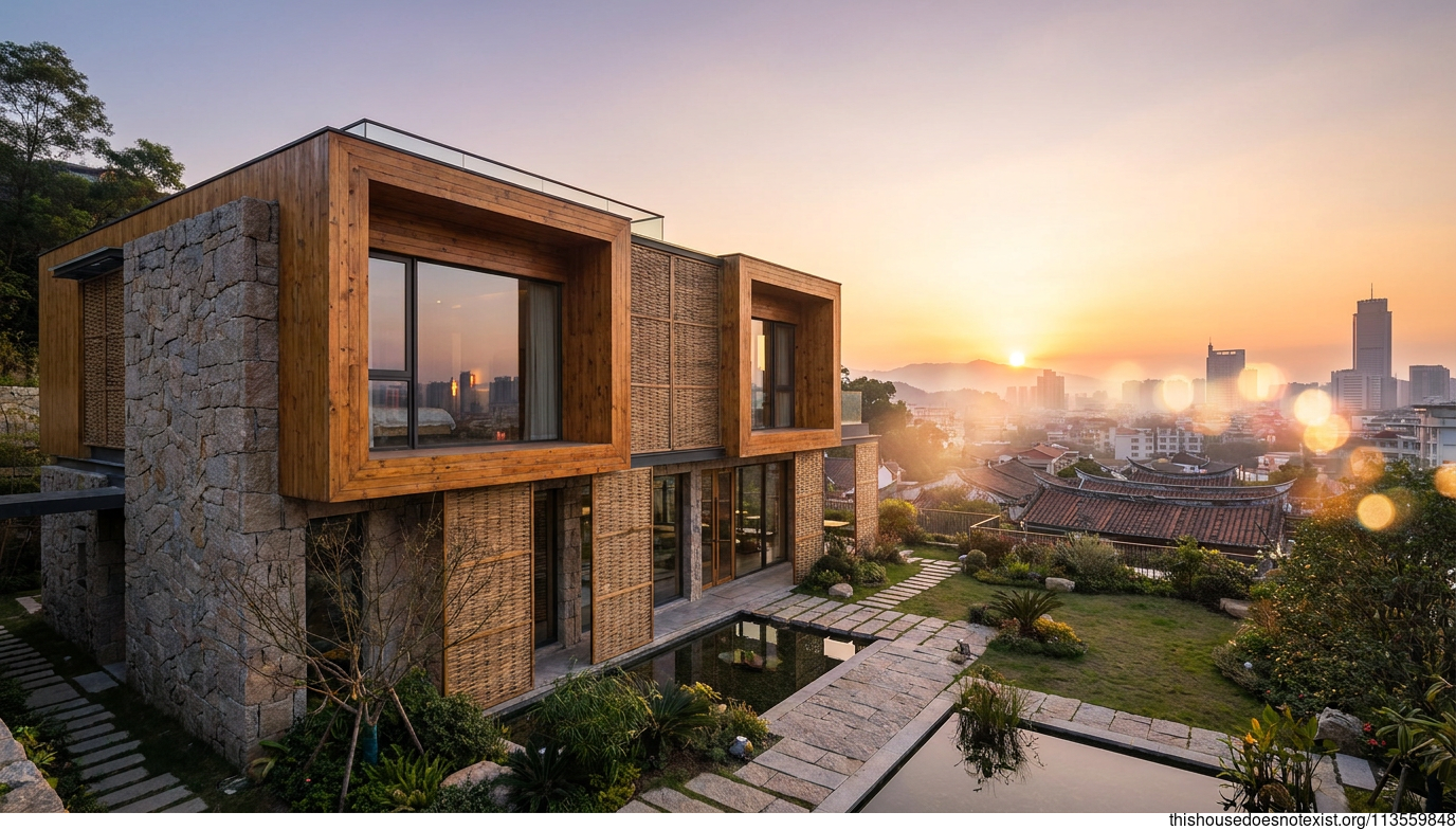 Modern Rectangular Wood-Grained Granite Facade