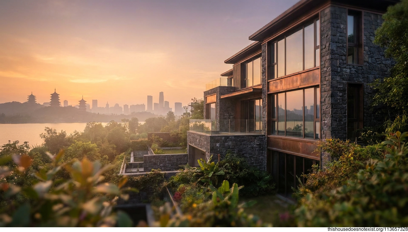 Tropical Maximalist Black Stone Sunset Villa
