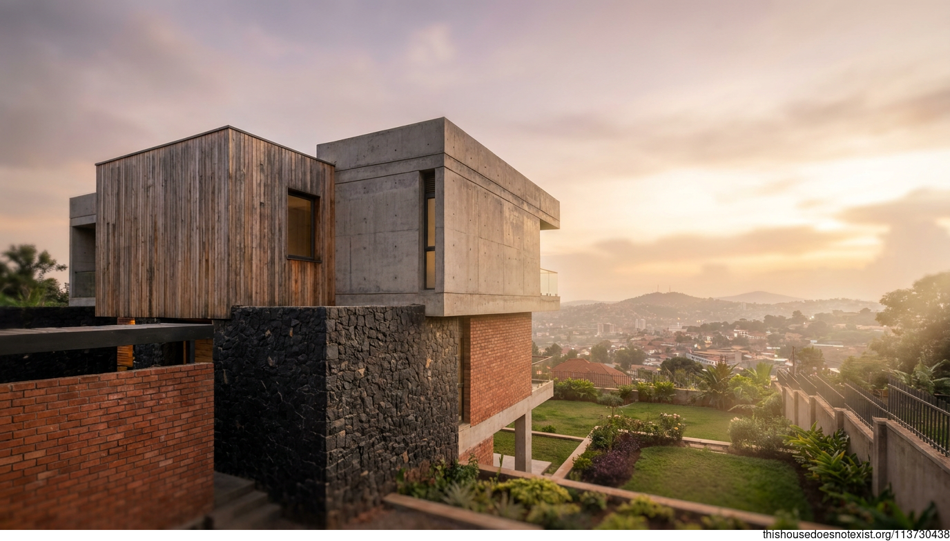 Brutalist Brick Modernism at Sunset