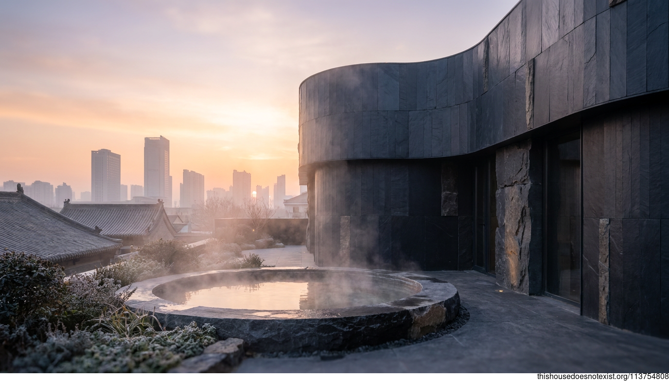 Futuristic Minimalist Black Stone Sunrise House