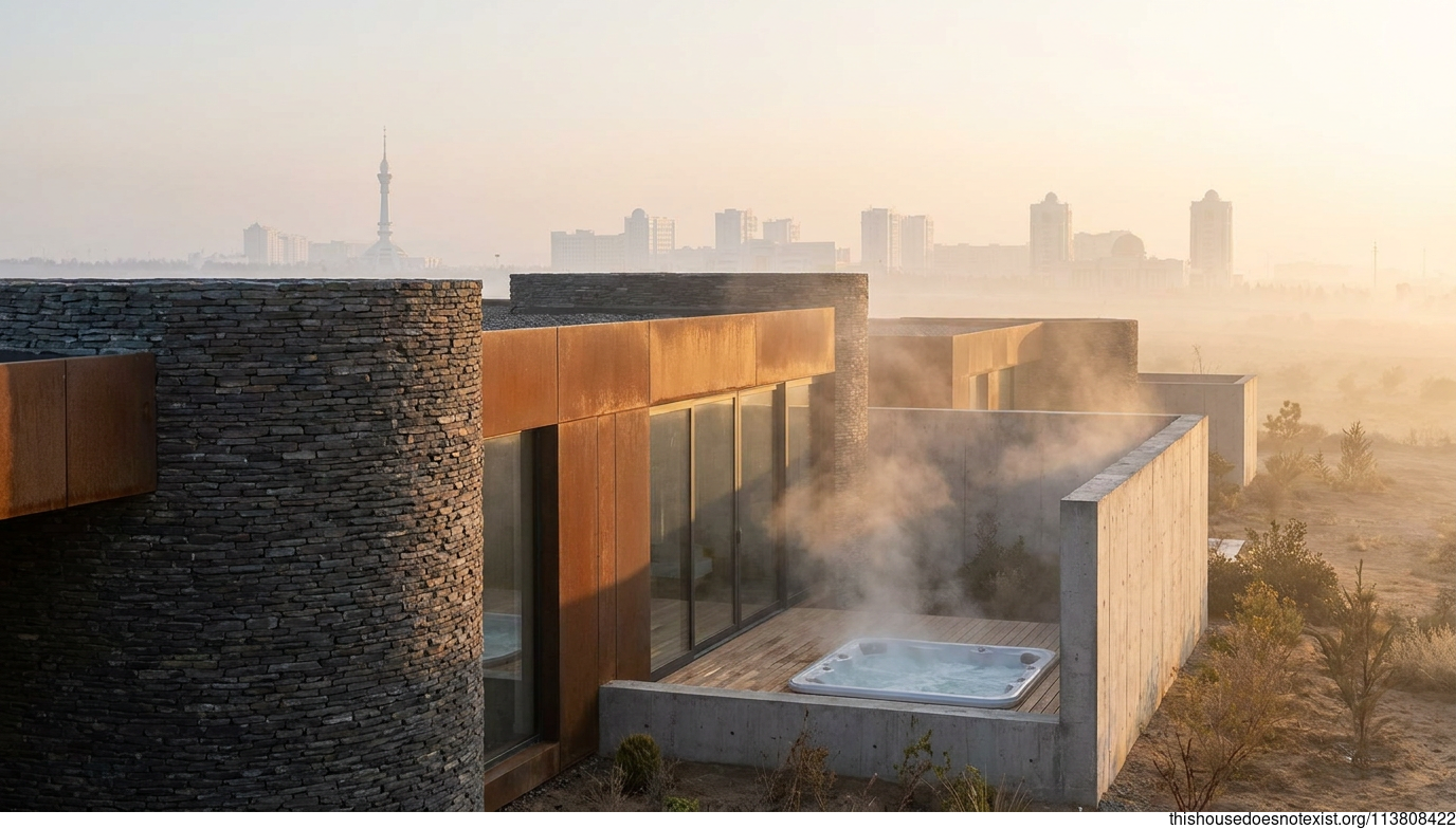 Circular Black Stone Retreat, Ashgabat Sunrise