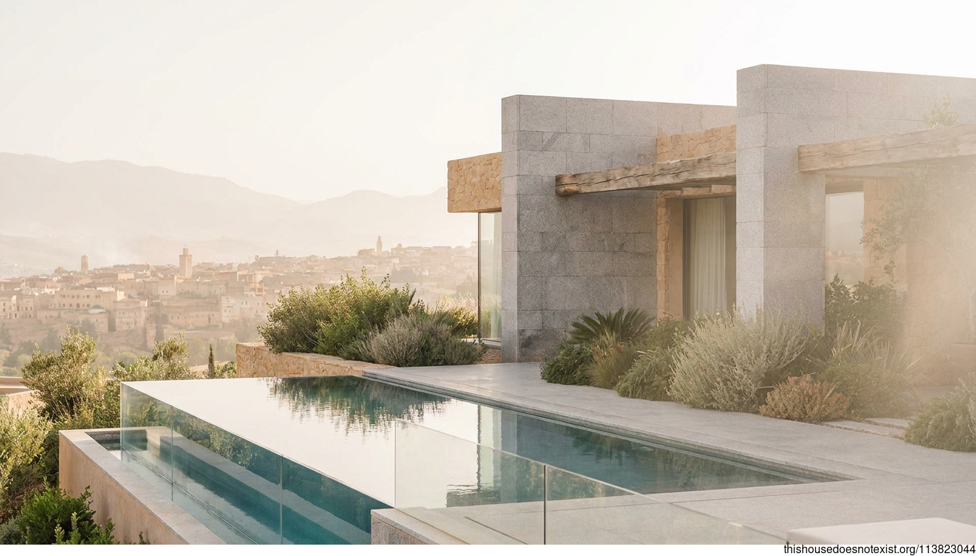 Minimalist Eco Stone House, Fes Daylight Pool