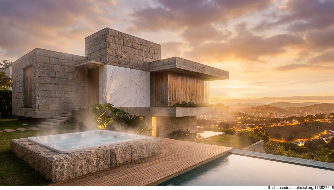 Modern Granite Residence at Sunset