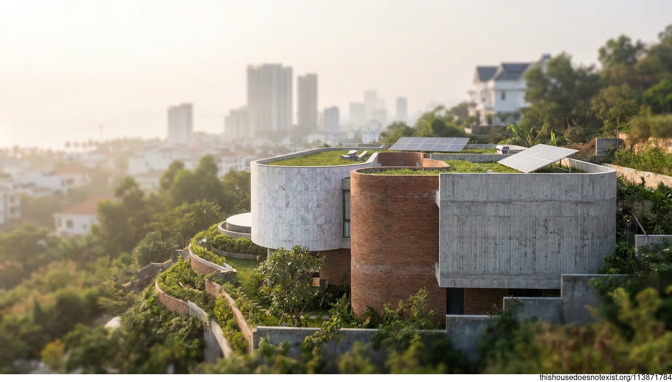Modern Eco-Circular White Marble House