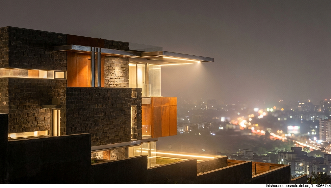 Futuristic Stone-Corten Night House