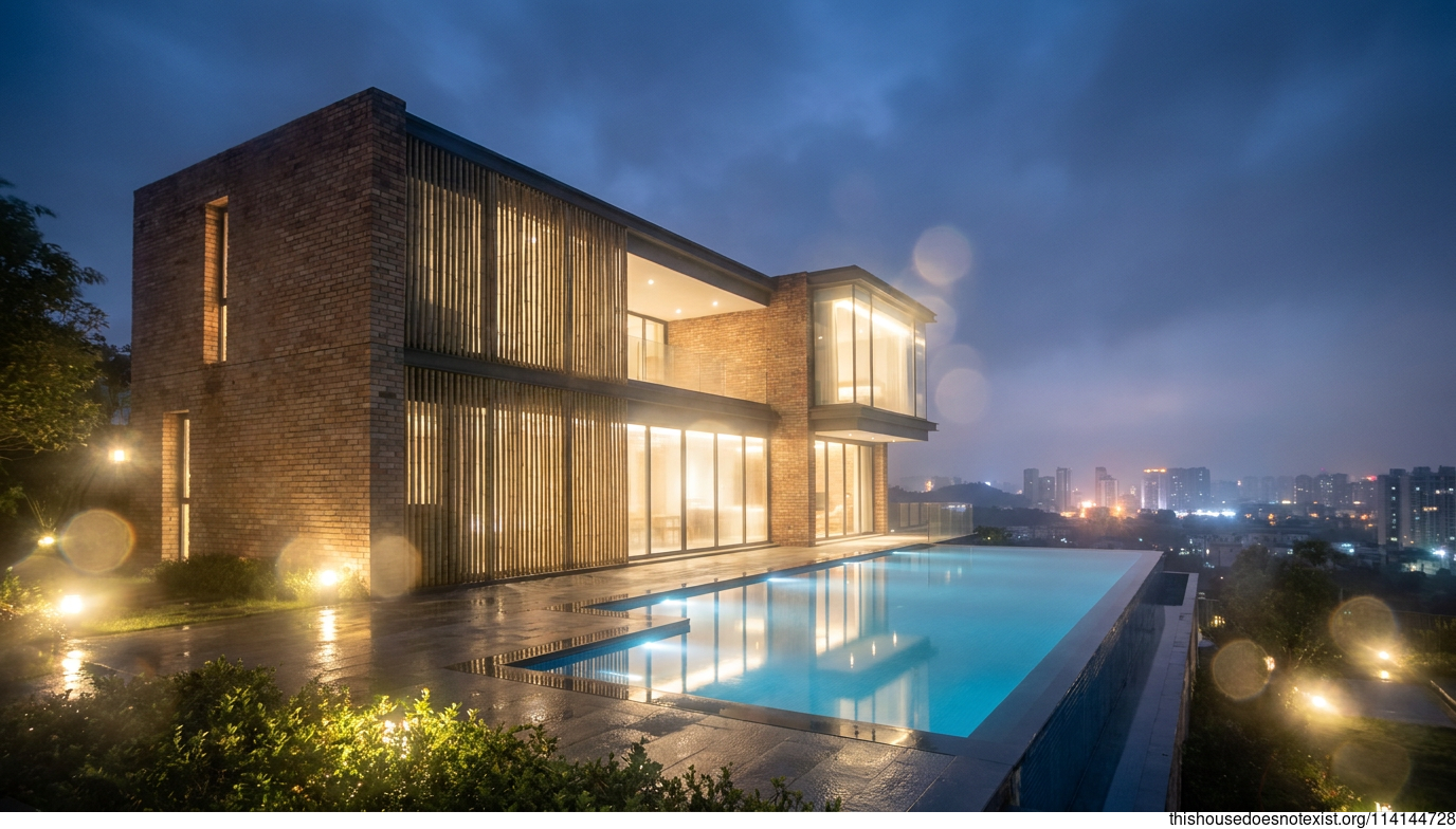 Nighttime Bamboo-Glass Exterior
