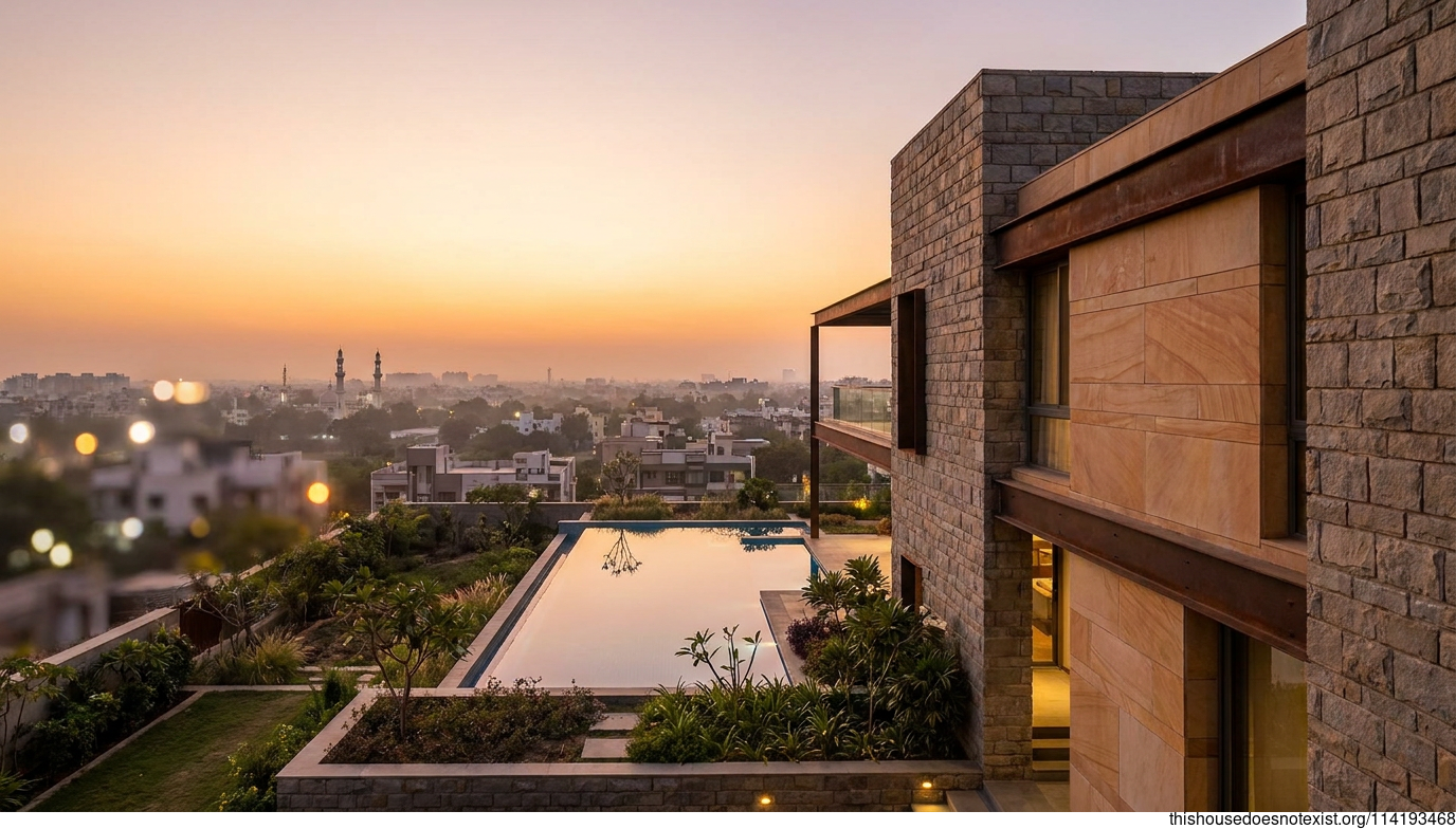 Sandstone Steel Sunset Pool House