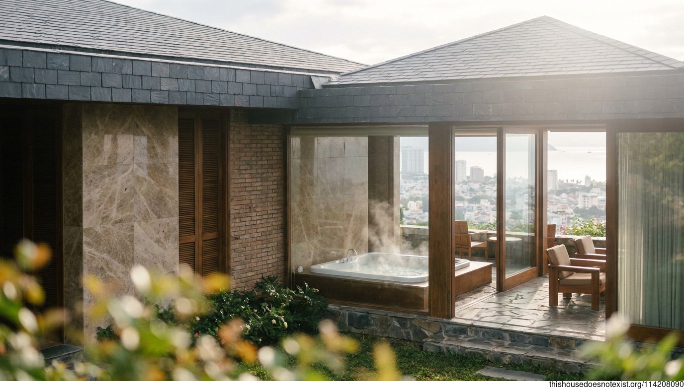 Mid-Century Modern Stone House in Nang