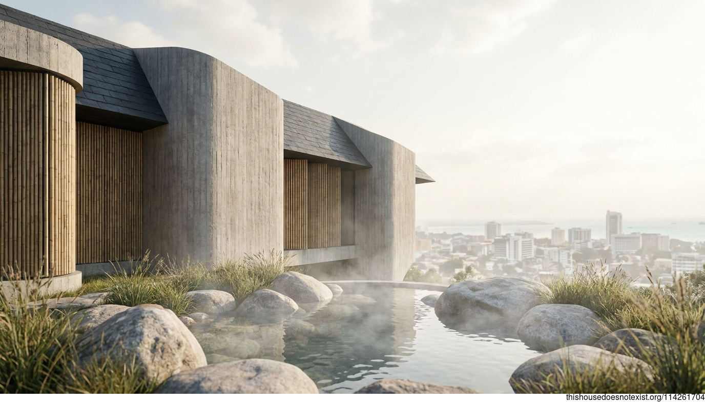 Brutalist Concrete House Over Steaming Springs