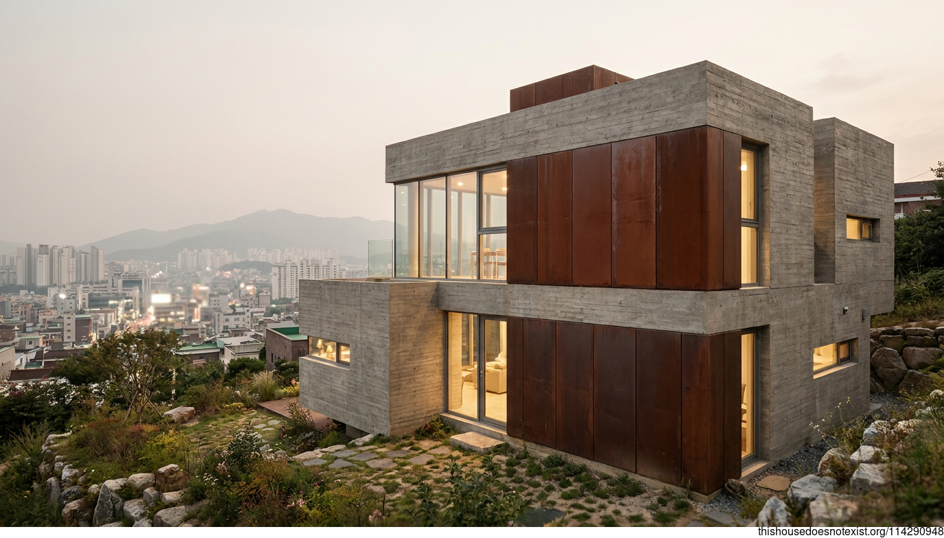 Brutalist Concrete House in Gwangju Daylight