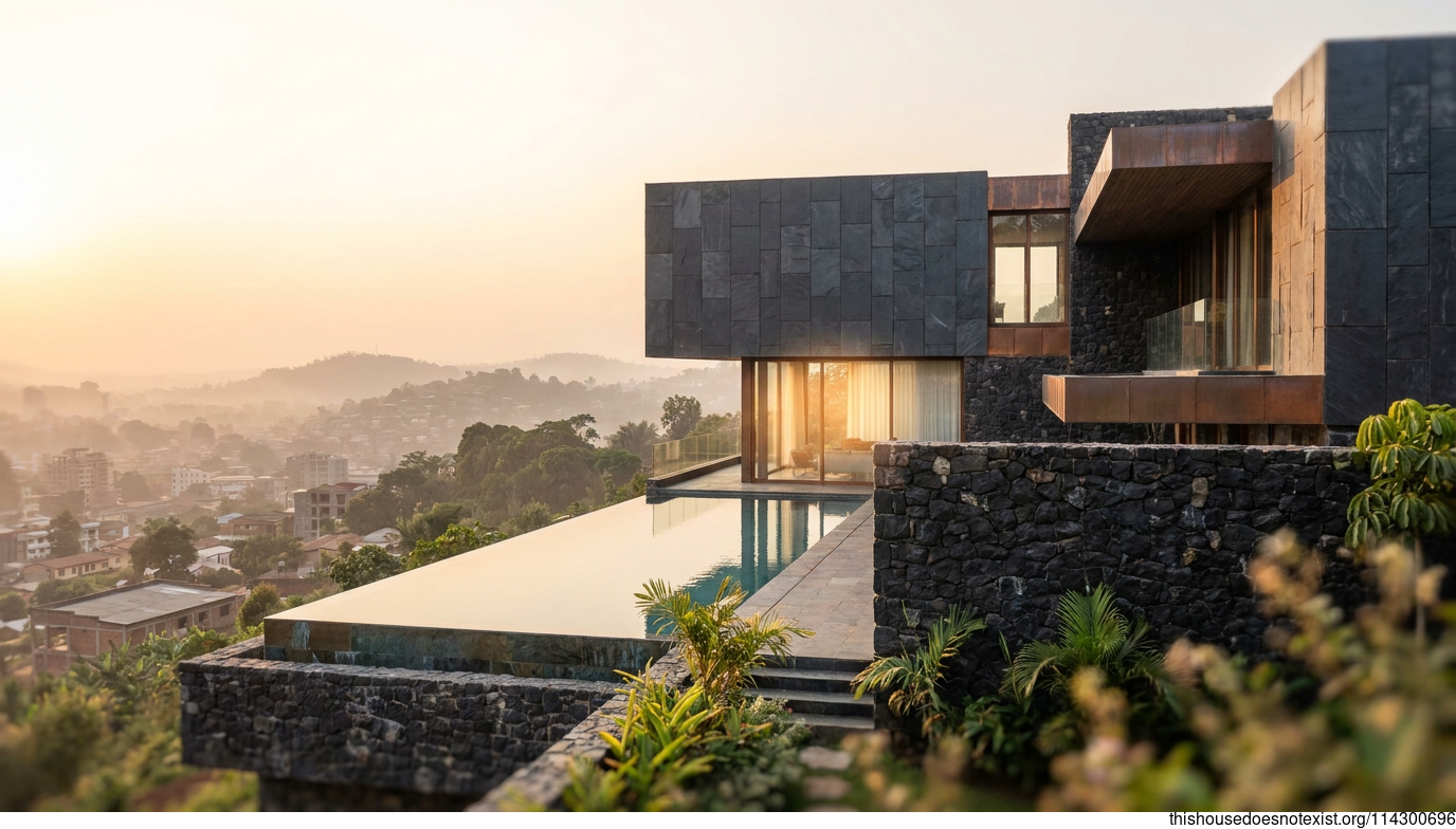 Modern Slate House at Sunset