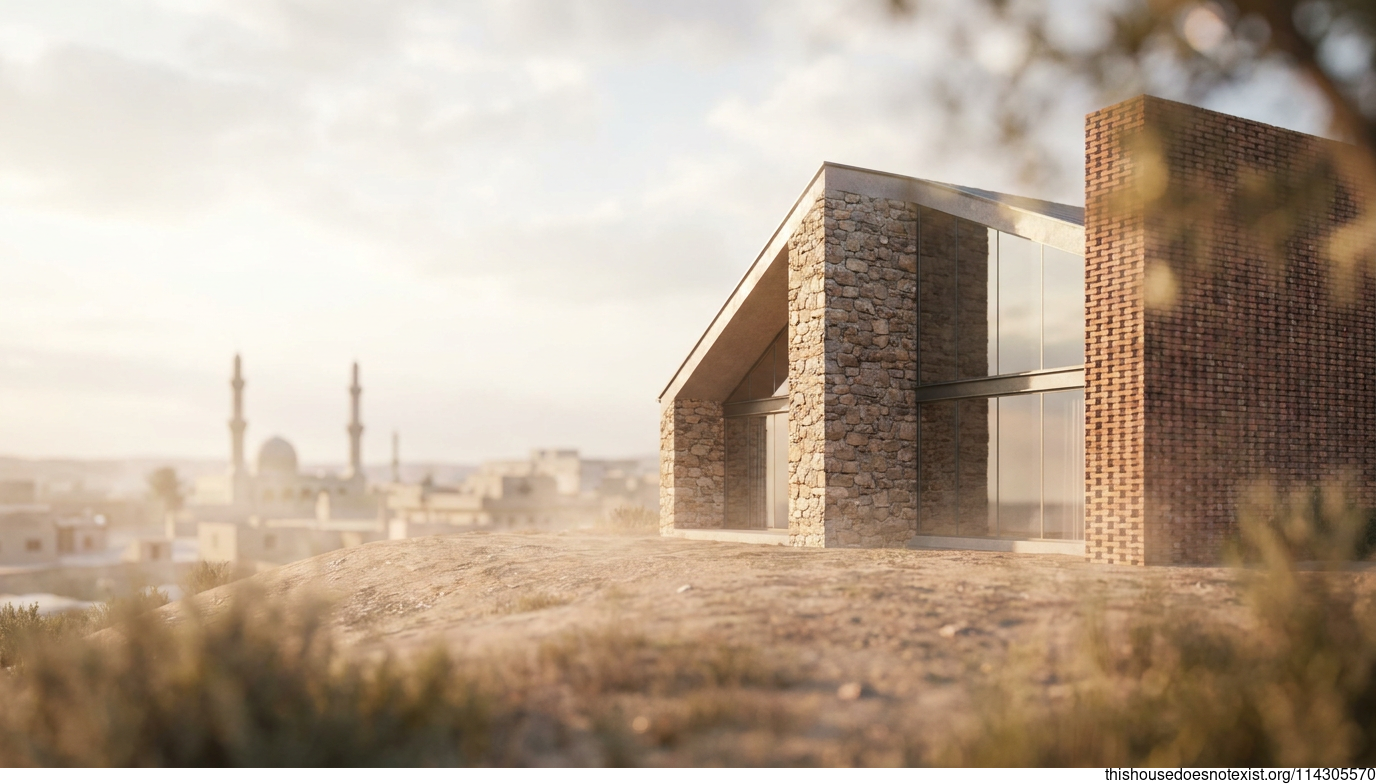 Triangular Stone-Glass House in Kirkuk Daylight