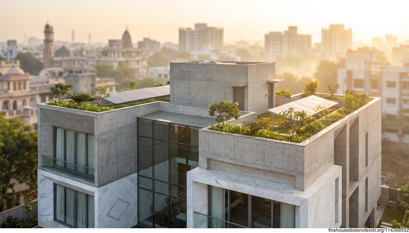 Modern Eco Triangular Concrete Residence, Ahmedabad