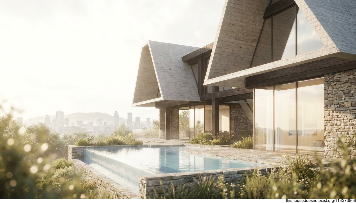 Triangular Concrete House with Infinity Pool
