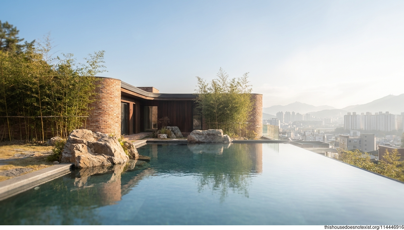 Curved Brick Tropical Minimalist Home