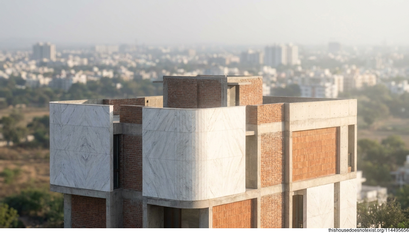 Brutalist White Marble House, Indore