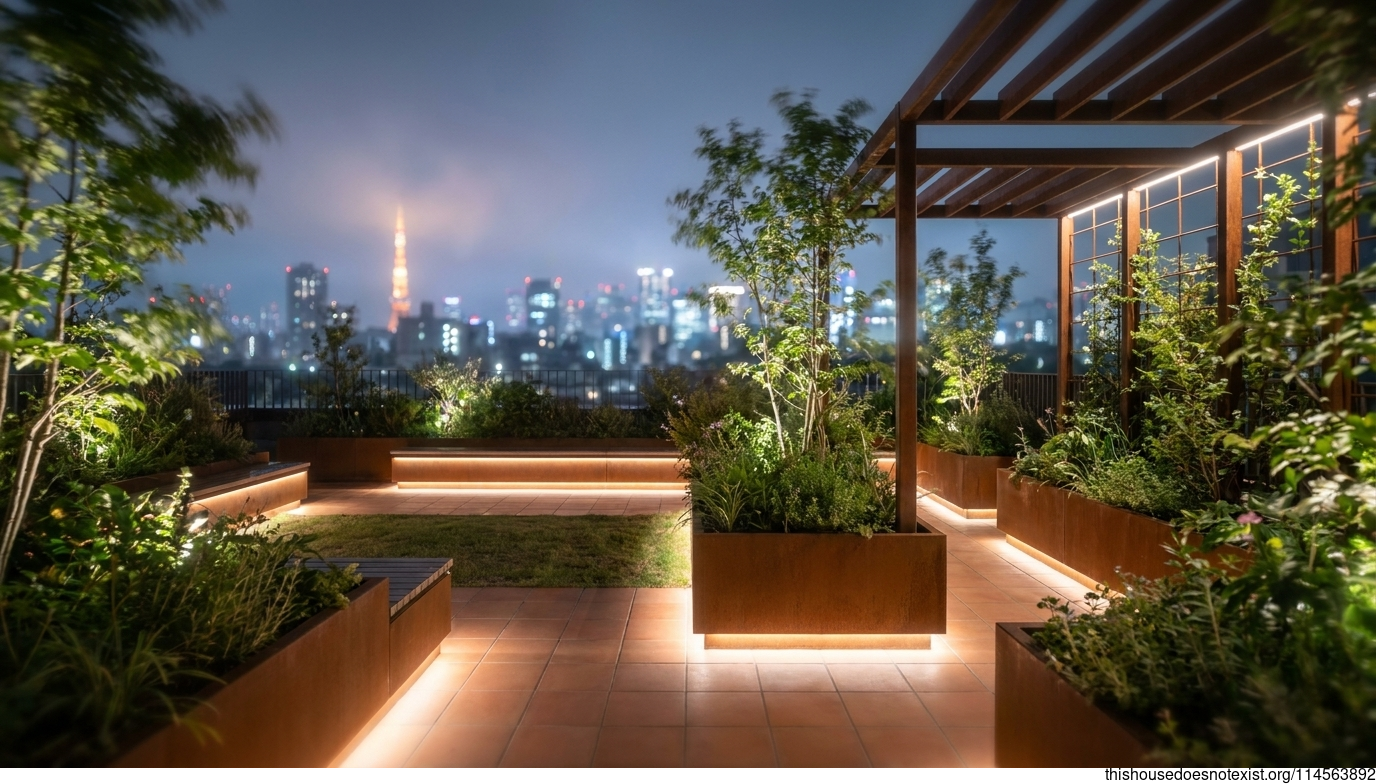 Modern Tokyo Corten Garden Nightscape