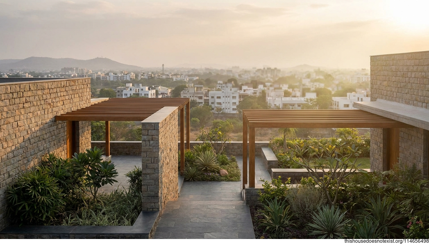 Mid-Century Stone Garden in Nagpur Daylight