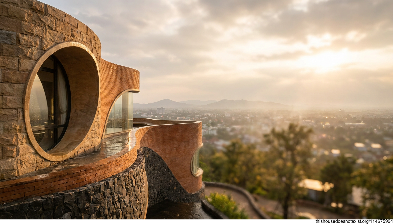 Futuristic Circular Sandstone Sunset House