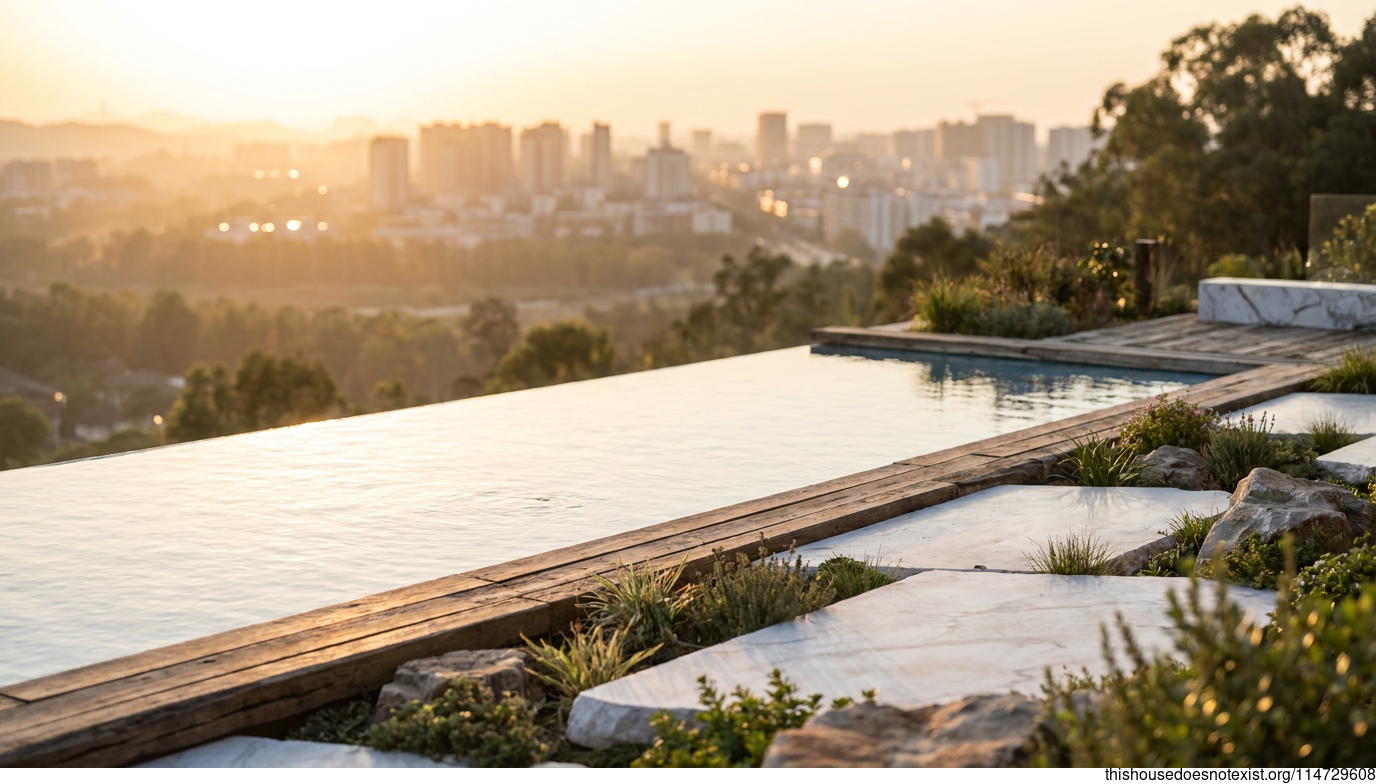 Modern Eco Garden with Marble Pool