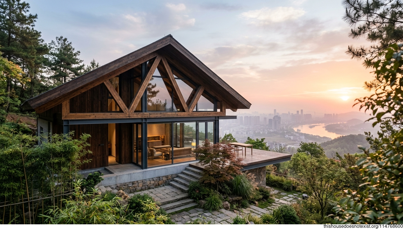 Modern Timber Triangular Home at Sunrise