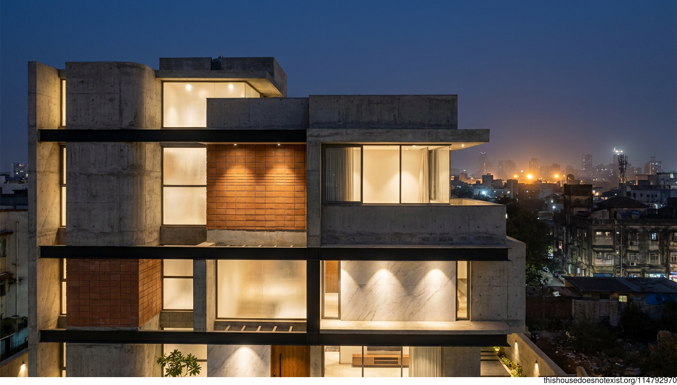 Brutalist Concrete Night House, Kalyan
