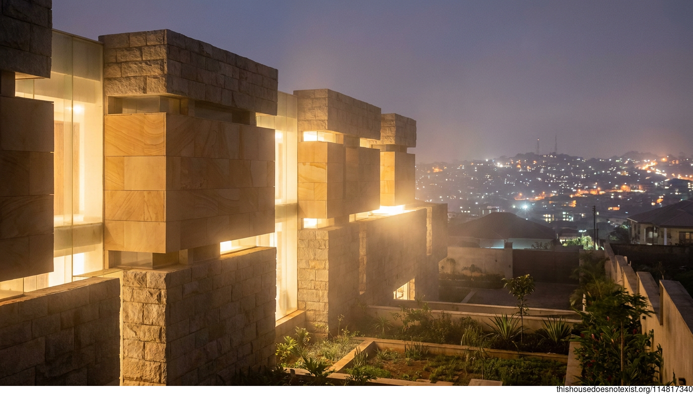 Brutalist Sandstone Night in Ibadan