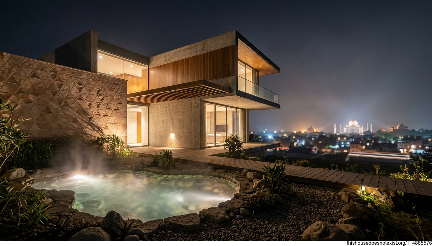 Futuristic Sandstone Minimalist Night House