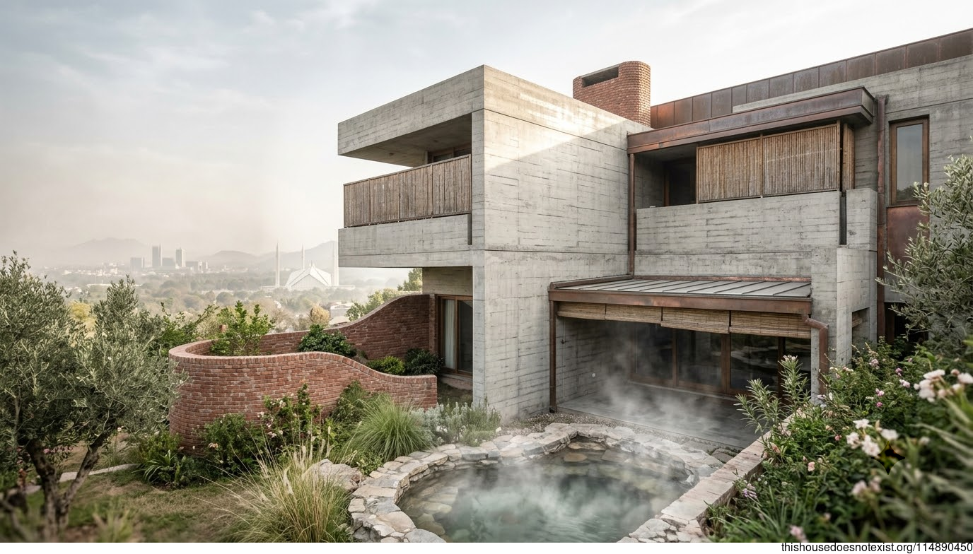 Brutalist Concrete House with Hot Spring