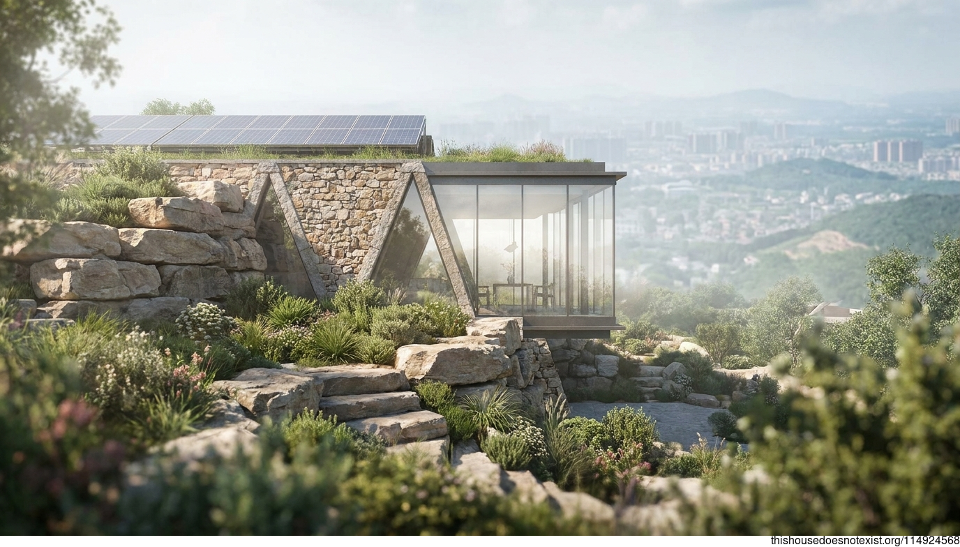 Eco-Friendly Triangular Stone-Glass House