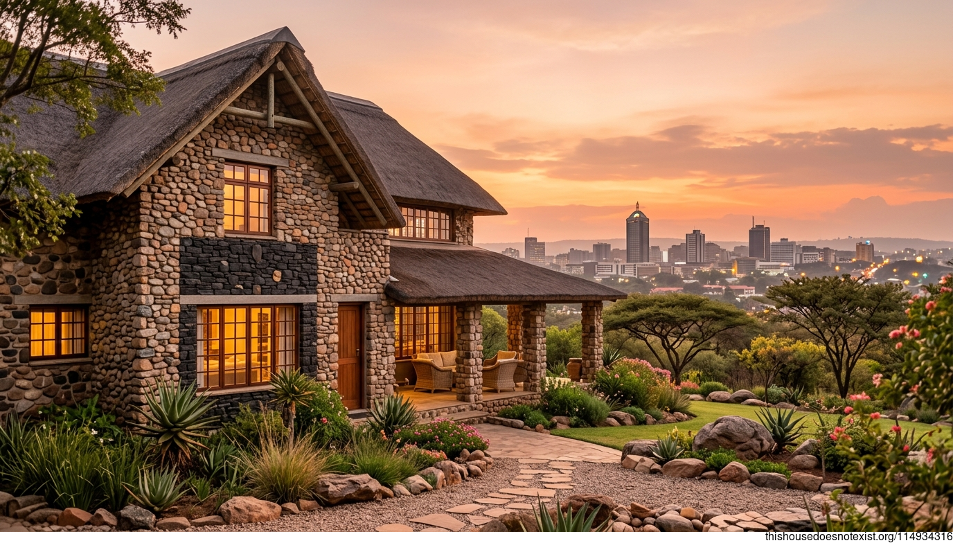 Modern Harare Stone House at Sunset