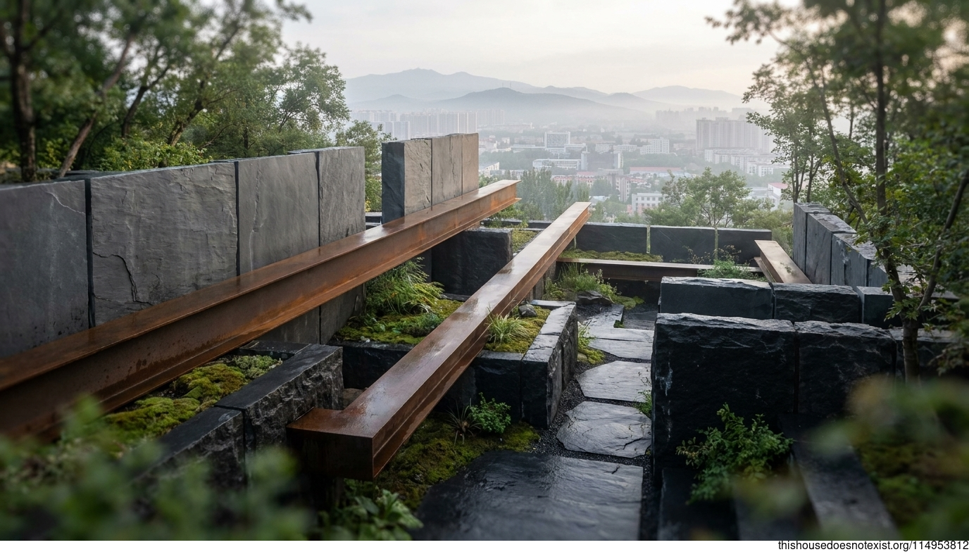 Modern Brutalist Slate Garden, Jilin
