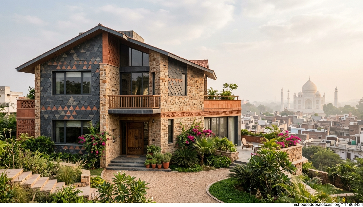 Triangular Stone Home in Agra Daylight