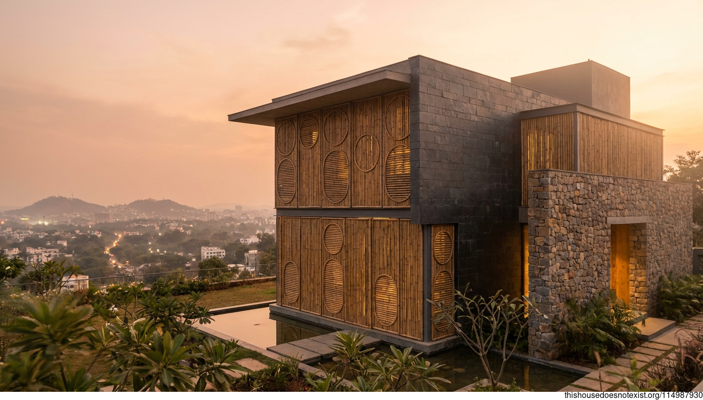 Circular Bamboo House, Ranchi Sunset