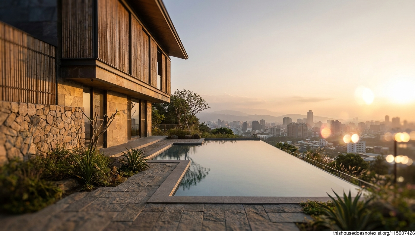 Polished Tropical Slate House at Sunset