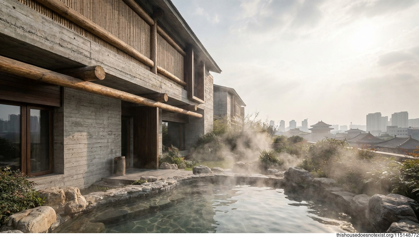 Brutalist Concrete Round House, Luoyang Hot Springs