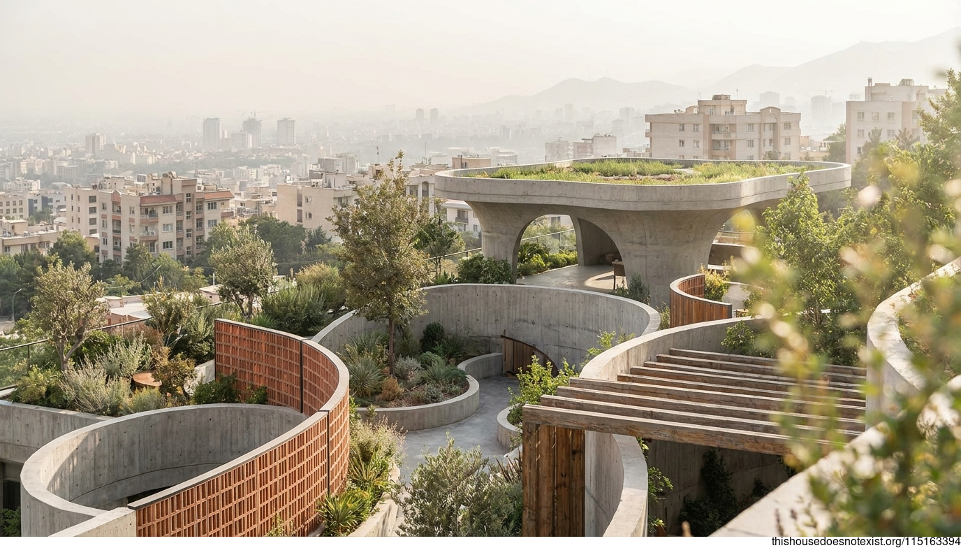Modern Curved Concrete Garden, Tehran