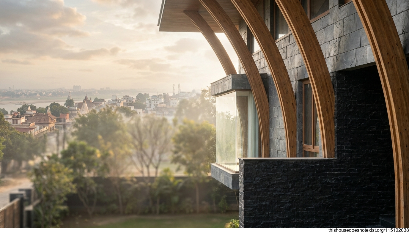 Curved Wood and Slate Modern Home