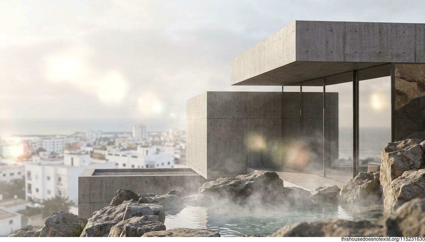 Brutalist Concrete House, Casablanca Hot Spring