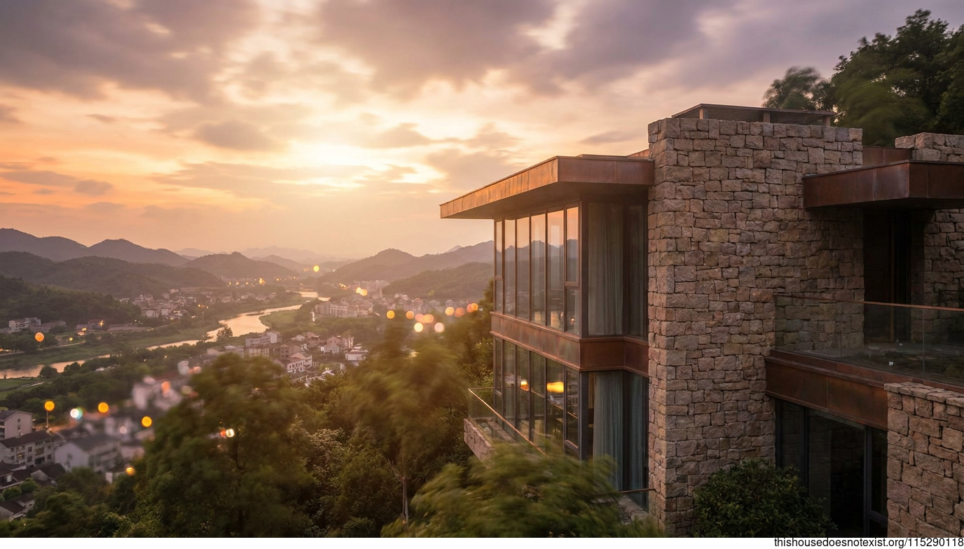 Mid-Century Glass House at Sunset